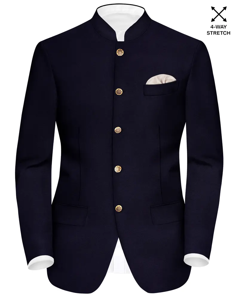 Vistaro-Korean Blue (The Best Blue We Have) 4-Way Stretch Wrinkle-Free Wool Rich Bandhgala Slight Stretch Blazer 1