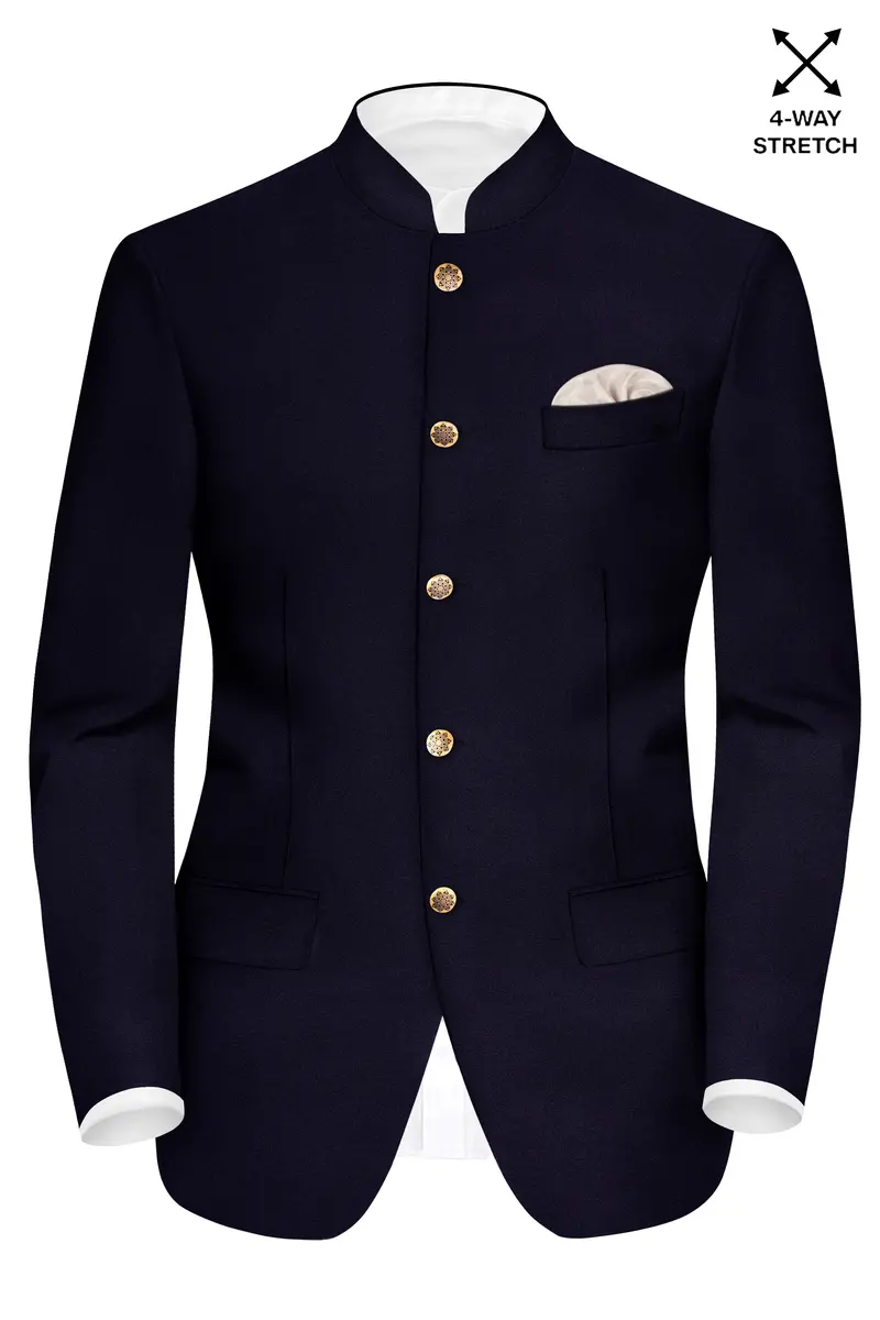 Vistaro-Korean Blue (The Best Blue We Have) 4-Way Stretch Wrinkle-Free Wool Rich Bandhgala Slight Stretch Blazer 2