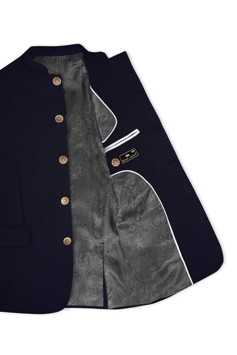Vistaro-Korean Blue (The Best Blue We Have) 4-Way Stretch Wrinkle-Free Wool Rich Bandhgala Slight Stretch Blazer 4