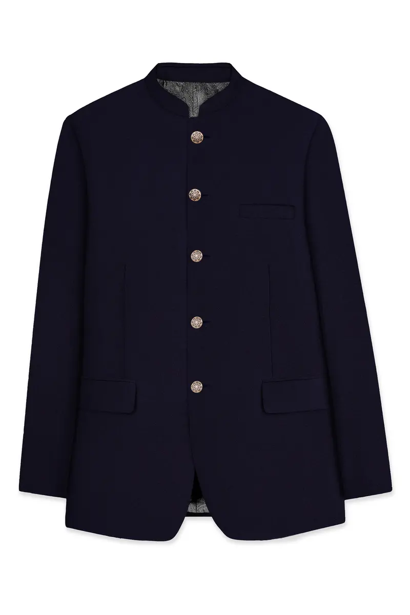 Vistaro-Korean Blue (The Best Blue We Have) 4-Way Stretch Wrinkle-Free Wool Rich Bandhgala Slight Stretch Blazer 6