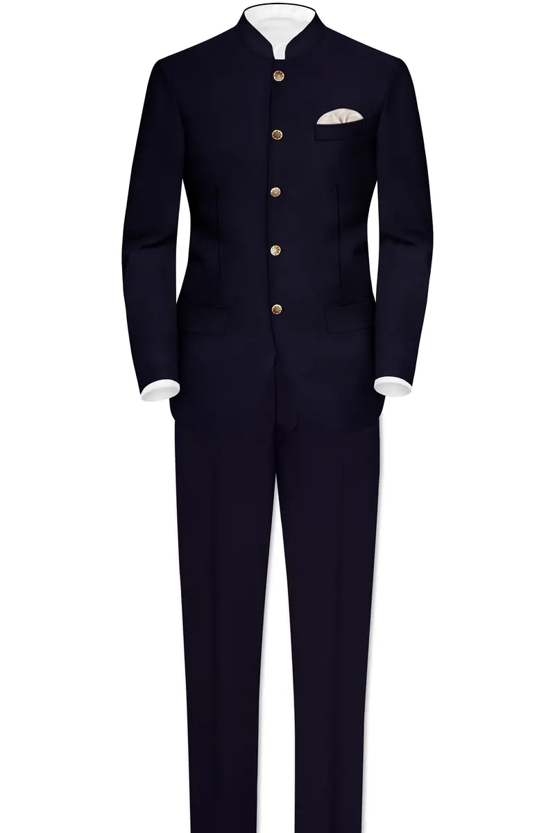 Vistaro-Korean Blue (The Best Blue We Have) 4-Way Stretch Wrinkle-Free Wool Rich Bandhgala Slight Stretch Blazer 8