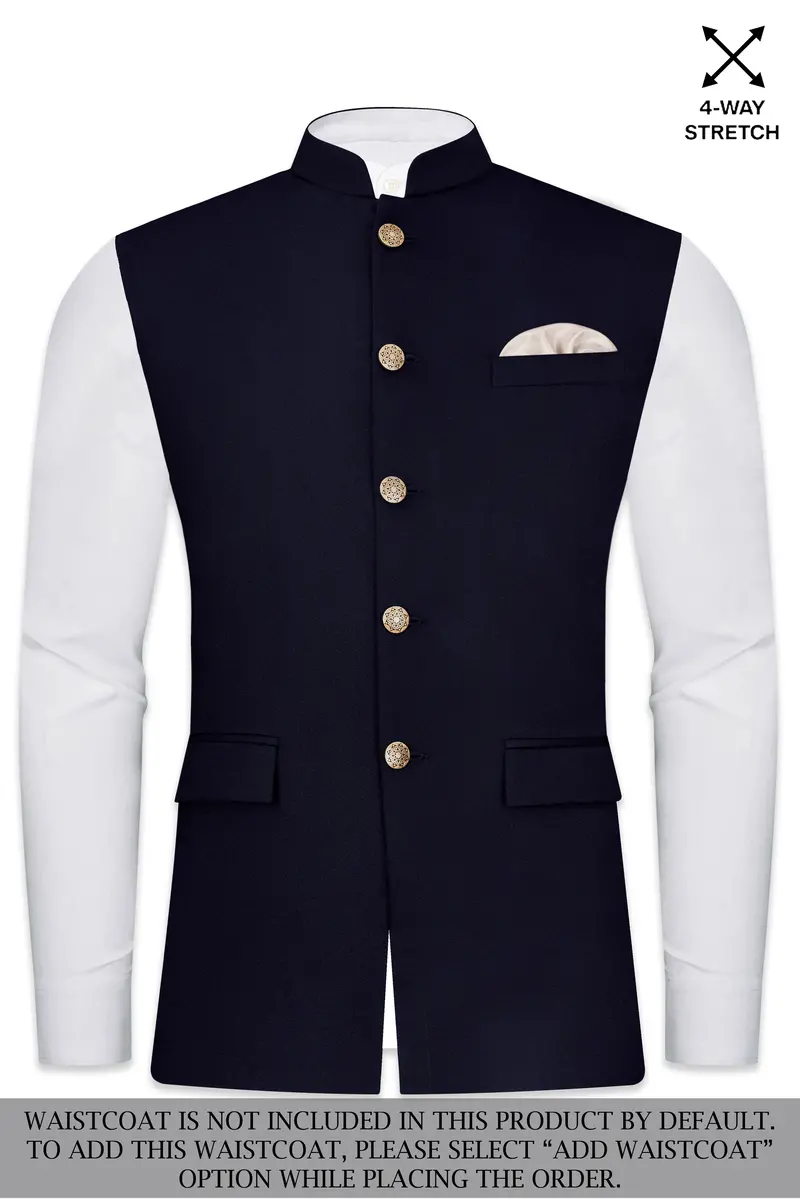 Vistaro-Korean Blue (The Best Blue We Have) 4-Way Stretch Wrinkle-Free Wool Rich Cross Placket Bandhgala Slight Stretch Suit 15