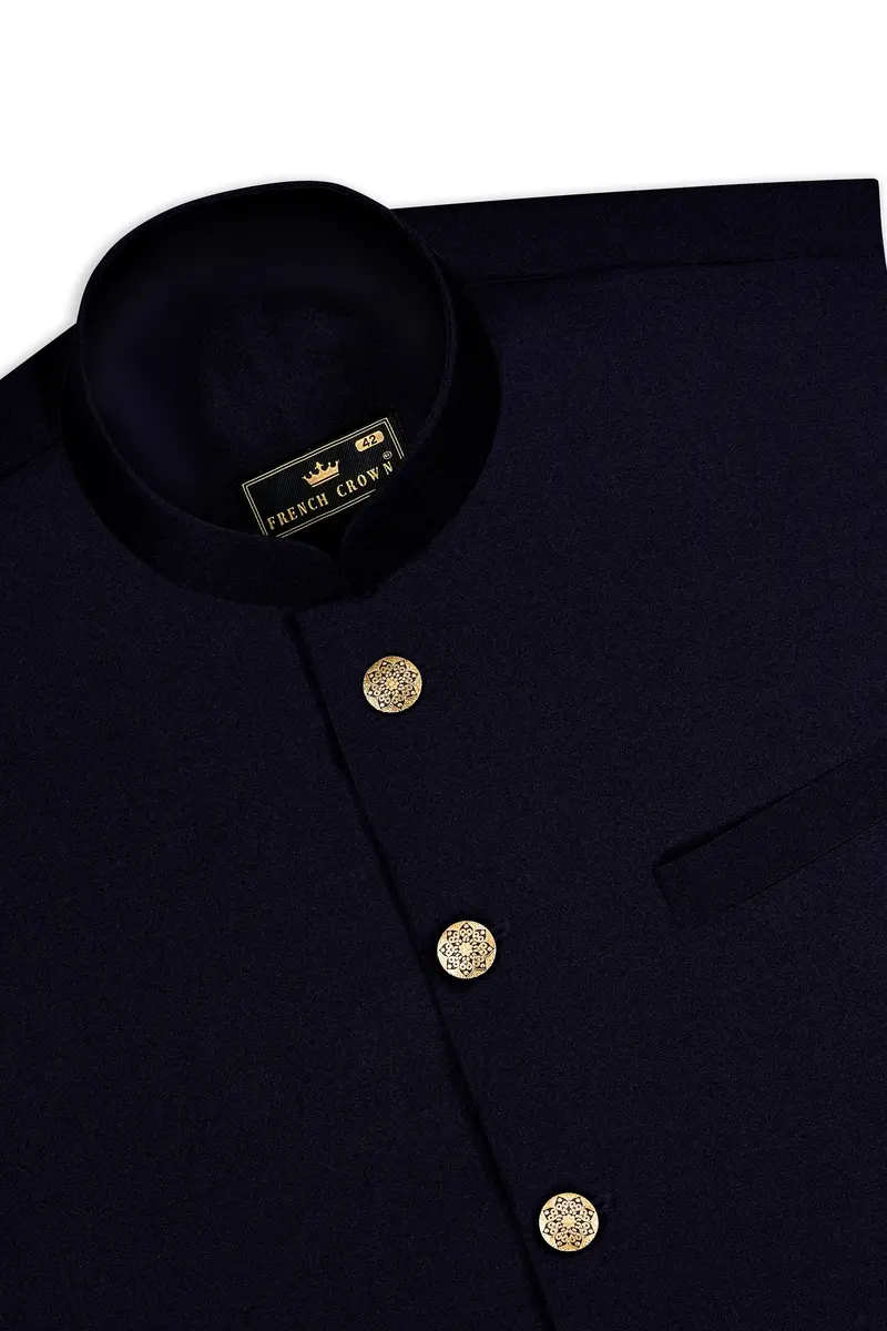 Vistaro-Korean Blue (The Best Blue We Have) 4-Way Stretch Wrinkle-Free Wool Rich Cross Placket Bandhgala Slight Stretch Suit 17