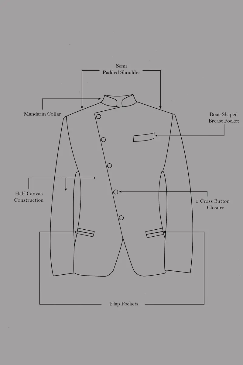 Vistaro-Korean Blue (The Best Blue We Have) 4-Way Stretch Wrinkle-Free Wool Rich Cross Placket Bandhgala Slight Stretch Suit 18