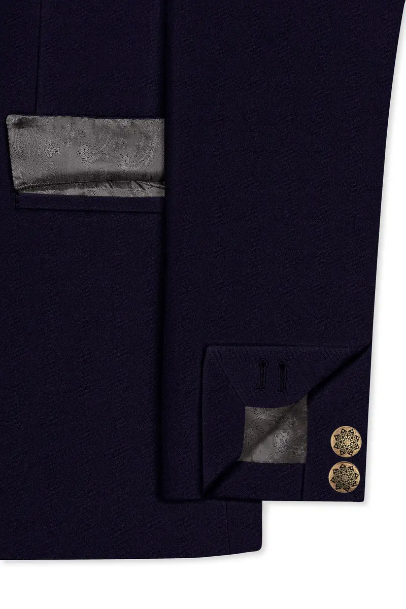 Vistaro-Korean Blue (The Best Blue We Have) 4-Way Stretch Wrinkle-Free Wool Rich Cross Placket Bandhgala Slight Stretch Suit 6