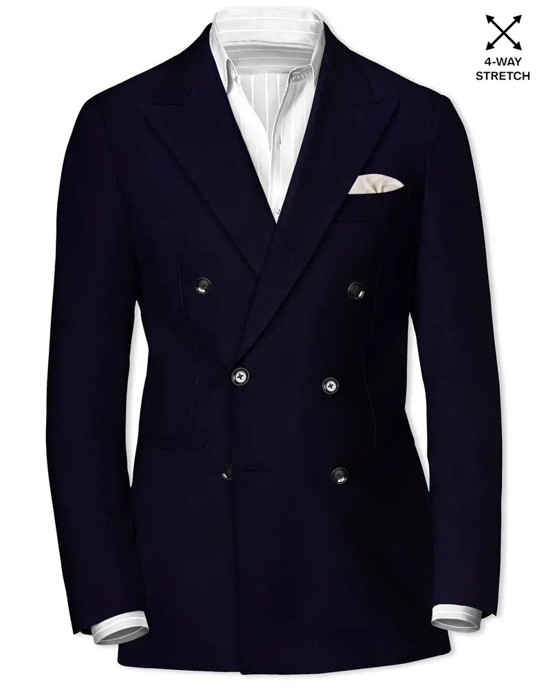 Vistaro-Korean Blue (The Best Blue We Have) 4-Way Stretch Wrinkle-Free Wool Rich Double Breasted Slight Stretch Blazer 1