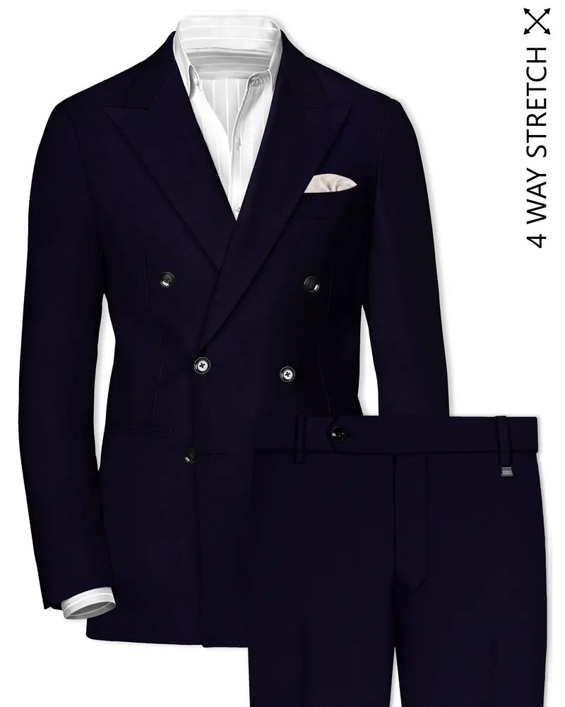 Vistaro-Korean Blue (The Best Blue We Have) 4-Way Stretch Wrinkle-Free Wool Rich Double Breasted Suit 1