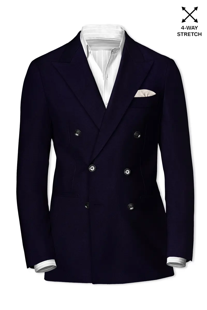 Vistaro-Korean Blue (The Best Blue We Have) 4-Way Stretch Wrinkle-Free Wool Rich Double Breasted Suit 10