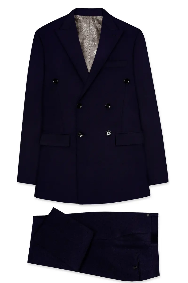 Vistaro-Korean Blue (The Best Blue We Have) 4-Way Stretch Wrinkle-Free Wool Rich Double Breasted Suit 11