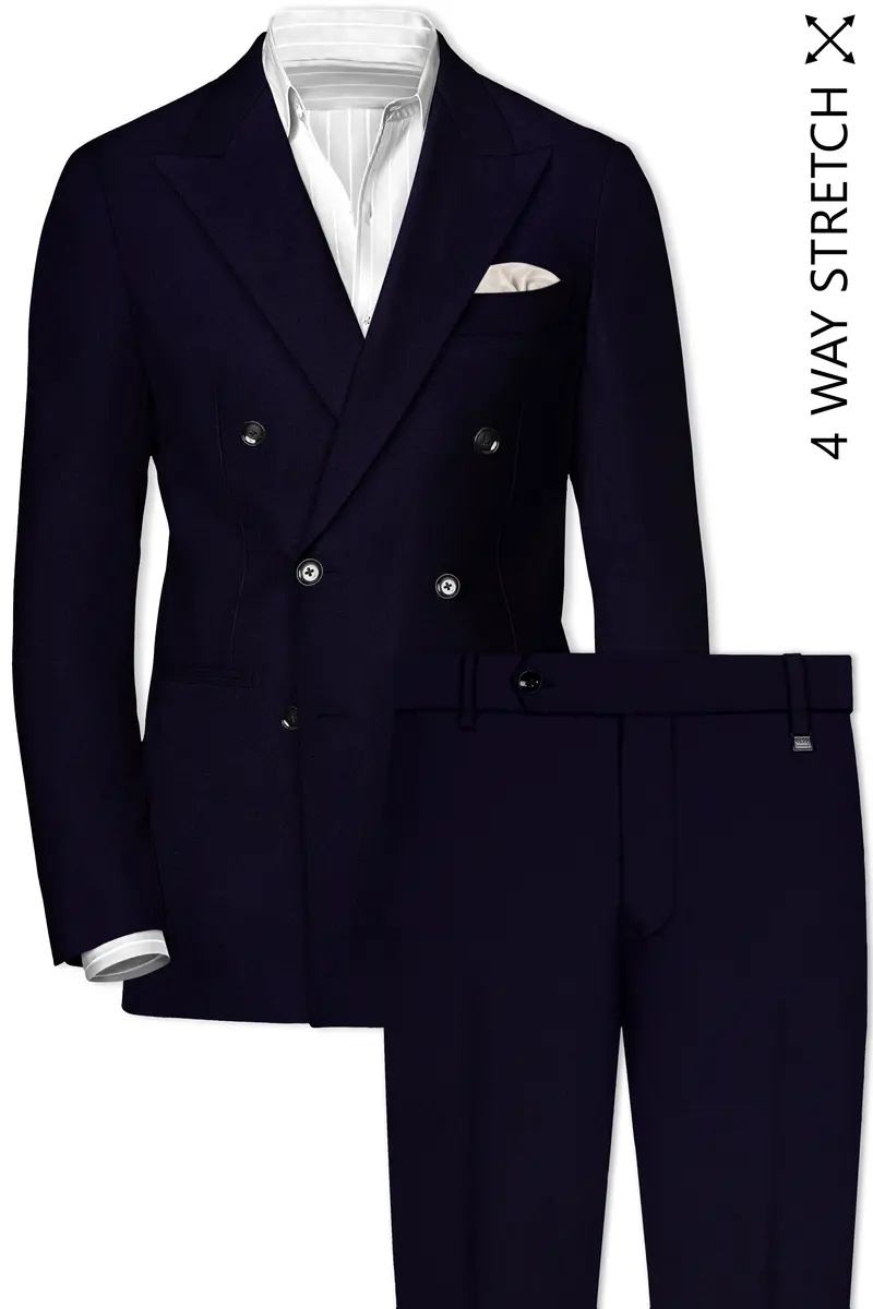 Vistaro-Korean Blue (The Best Blue We Have) 4-Way Stretch Wrinkle-Free Wool Rich Double Breasted Suit 2