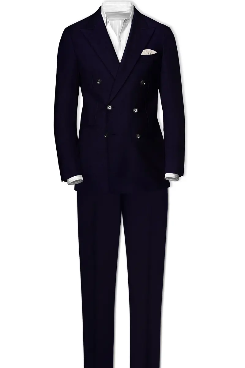 Vistaro-Korean Blue (The Best Blue We Have) 4-Way Stretch Wrinkle-Free Wool Rich Double Breasted Suit 4