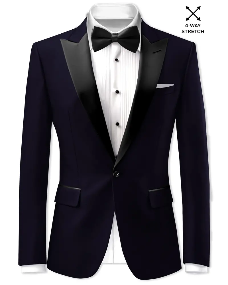 Vistaro-Korean Blue (The Best Blue We Have) 4-Way Stretch Wrinkle-Free Wool Rich Peak Lapel Tuxedo Slight Stretch Blazer 1