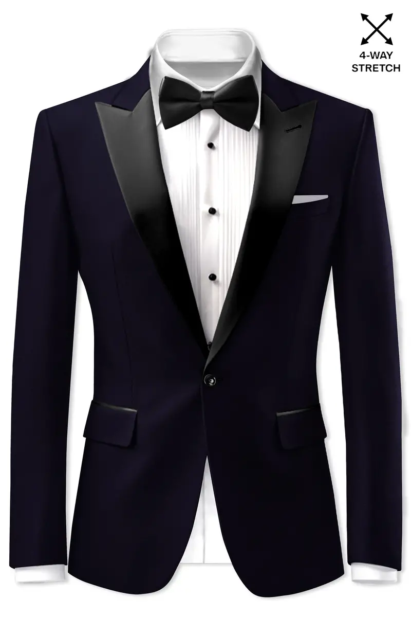Vistaro-Korean Blue (The Best Blue We Have) 4-Way Stretch Wrinkle-Free Wool Rich Peak Lapel Tuxedo Slight Stretch Blazer 2