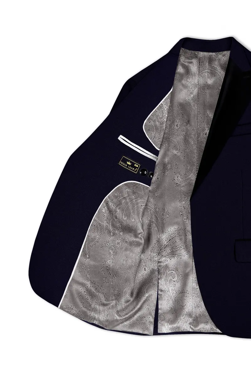 Vistaro-Korean Blue (The Best Blue We Have) 4-Way Stretch Wrinkle-Free Wool Rich Peak Lapel Tuxedo Slight Stretch Blazer 5