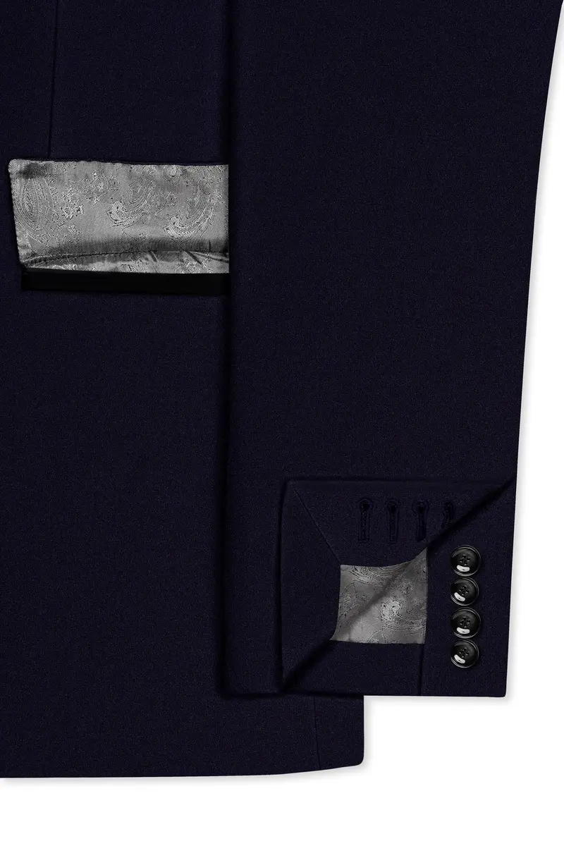 Vistaro-Korean Blue (The Best Blue We Have) 4-Way Stretch Wrinkle-Free Wool Rich Peak Lapel Tuxedo Slight Stretch Blazer 6