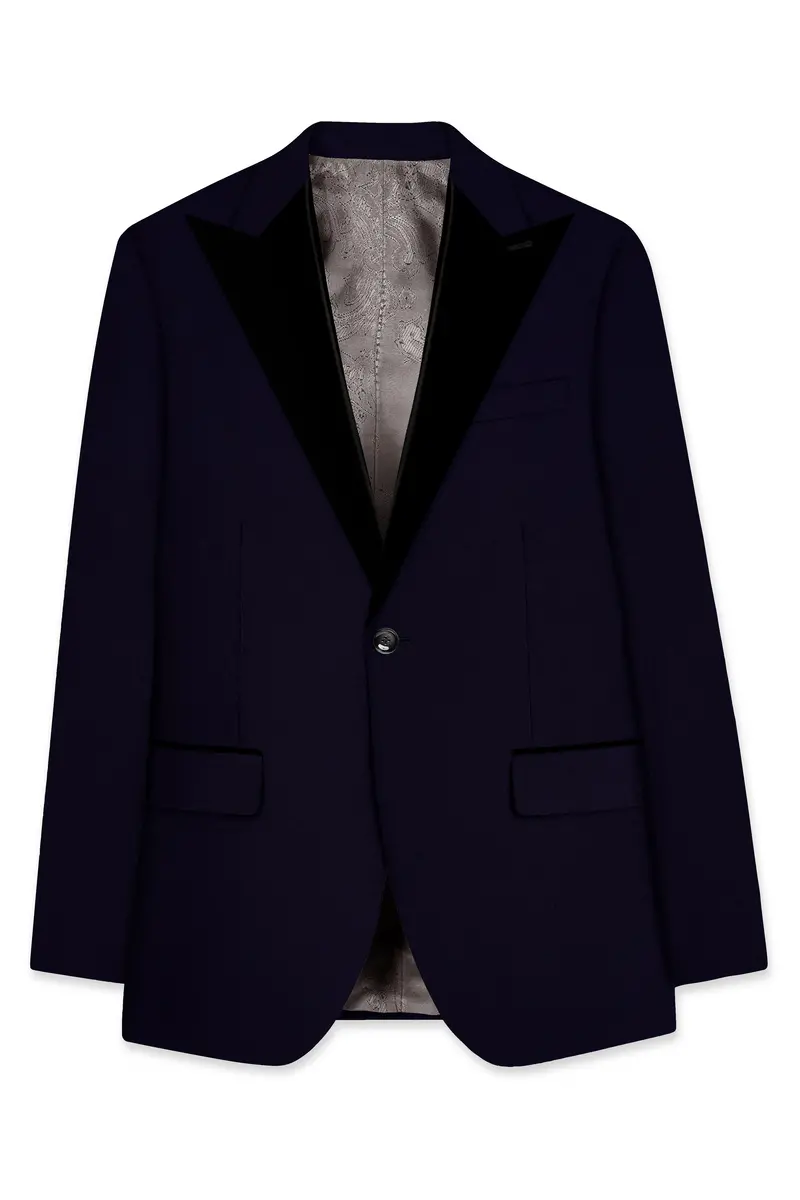Vistaro-Korean Blue (The Best Blue We Have) 4-Way Stretch Wrinkle-Free Wool Rich Peak Lapel Tuxedo Slight Stretch Blazer 7