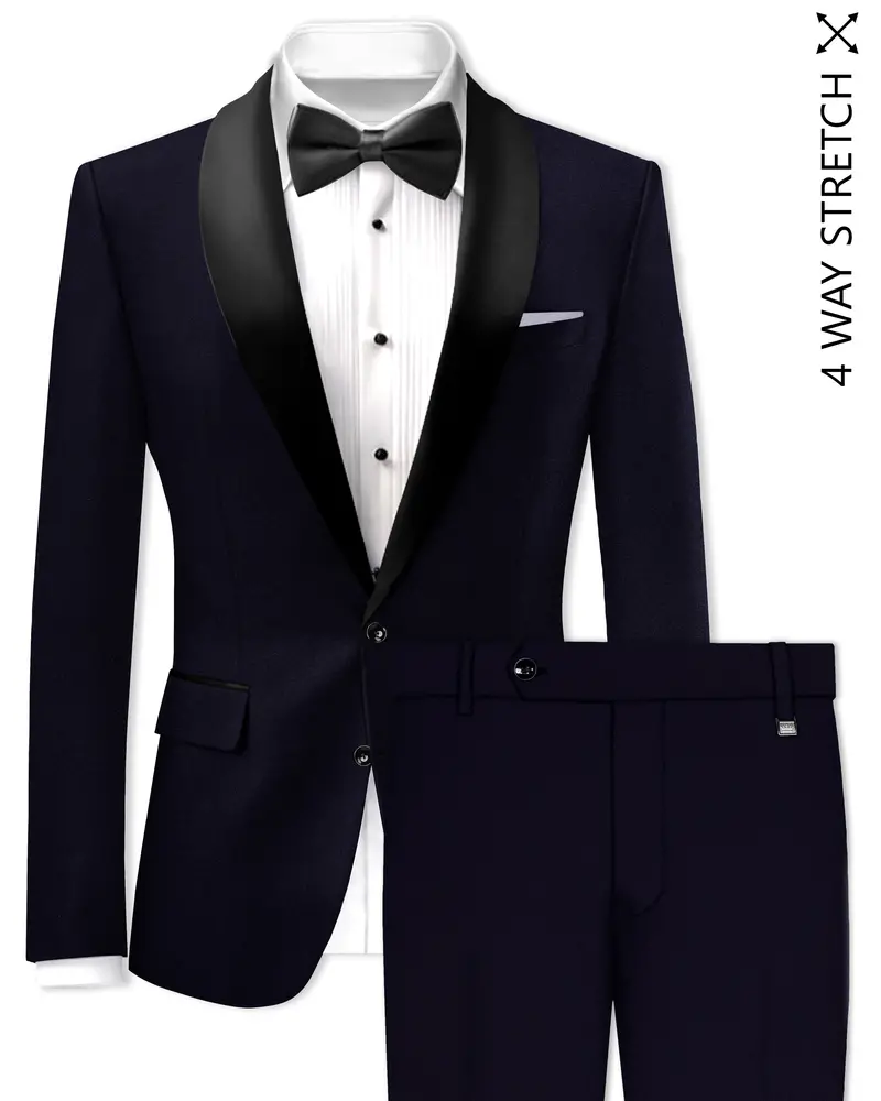 Vistaro-Korean Blue (The Best Blue We Have) 4-Way Stretch Wrinkle-Free Wool Rich Tuxedo Slight Stretch Suit 1
