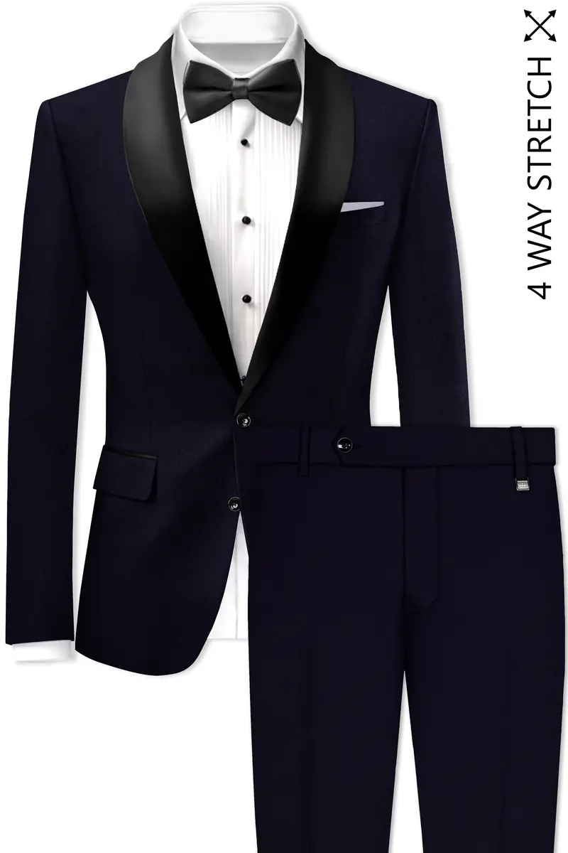 Vistaro-Korean Blue (The Best Blue We Have) 4-Way Stretch Wrinkle-Free Wool Rich Tuxedo Slight Stretch Suit 2