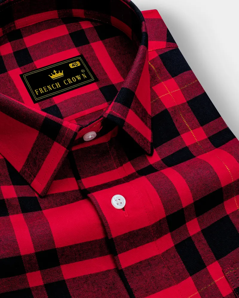 Vivid Auburn Red Plaid Flannel Premium Cotton Shirt 1