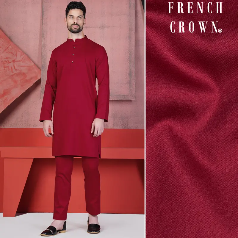 Vivid Auburn Red Subtle Sheen Super Soft Premium Cotton Kurta Set 1