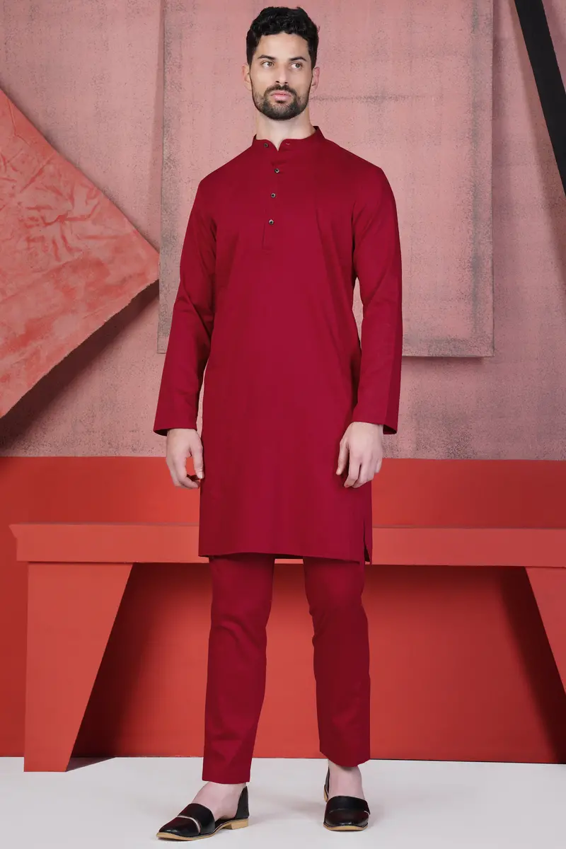 Vivid Auburn Red Subtle Sheen Super Soft Premium Cotton Kurta Set 2