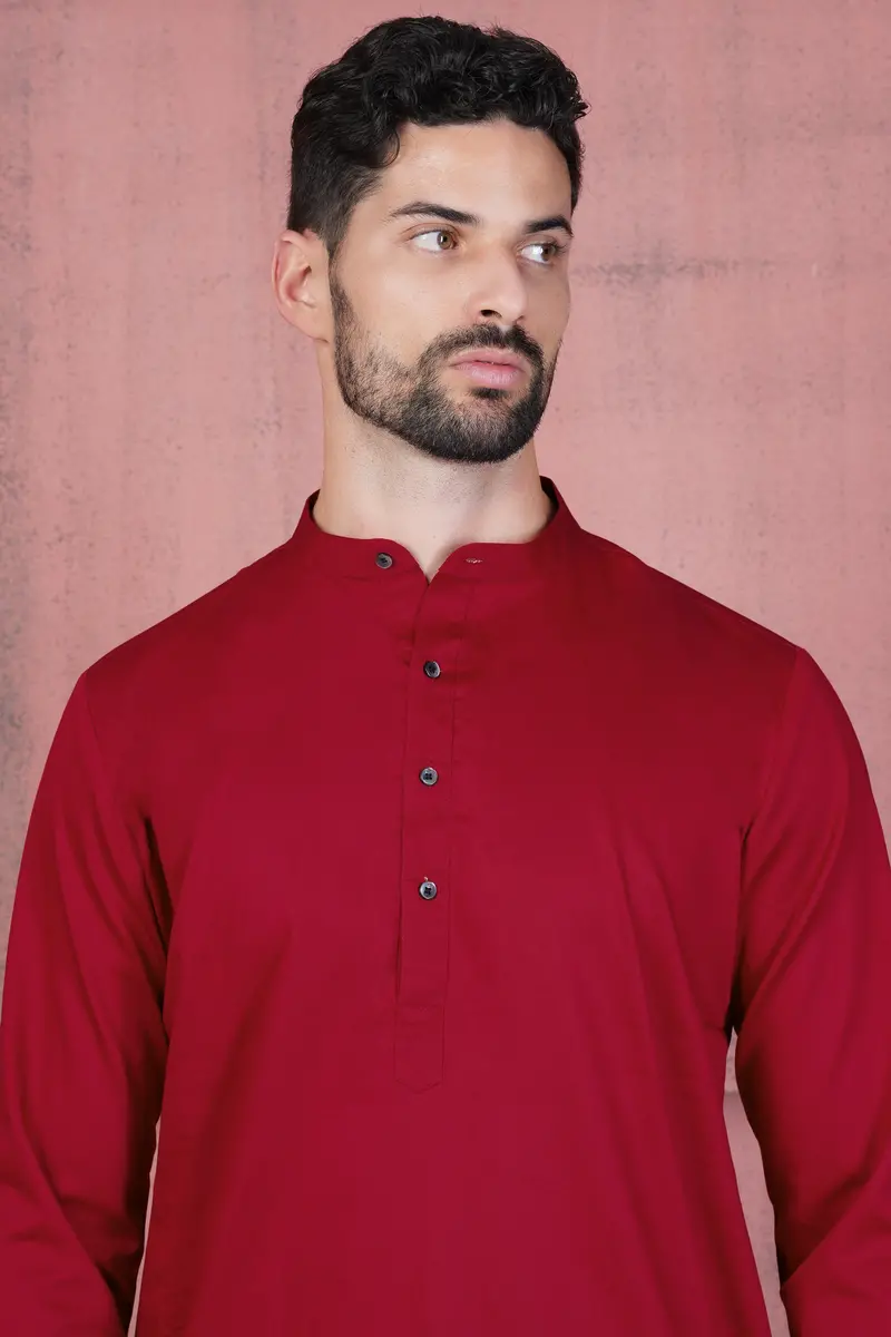Vivid Auburn Red Subtle Sheen Super Soft Premium Cotton Kurta Set 4
