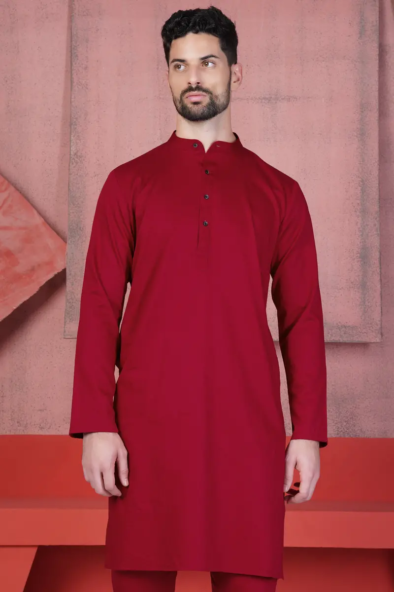 Vivid Auburn Red Subtle Sheen Super Soft Premium Cotton Kurta Set 5