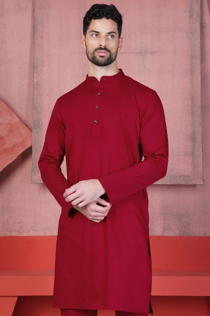 Vivid Auburn Red Subtle Sheen Super Soft Premium Cotton Kurta Set 6