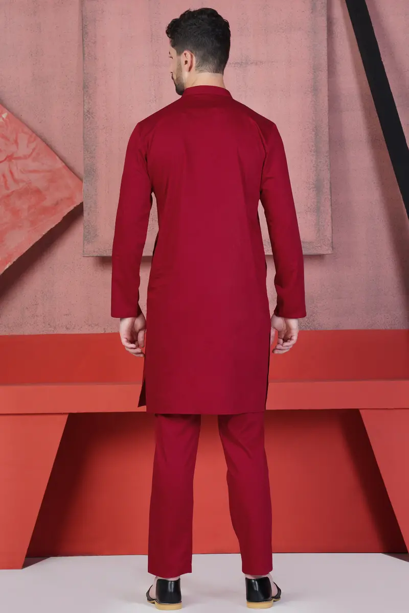 Vivid Auburn Red Subtle Sheen Super Soft Premium Cotton Kurta Set 7