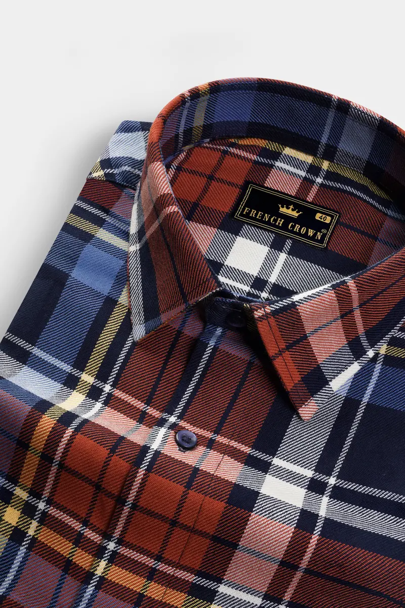Vivid Red And Fiord Blue Plaid Heavyweight Twill Premium Cotton Shirt 1