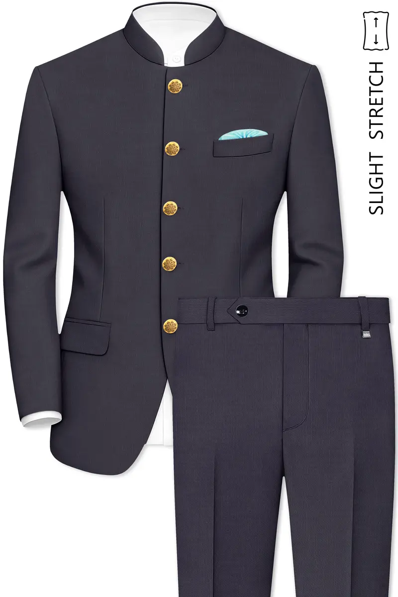 Vogue-Glaucous Gray Solid Wool Rich Bandhgala Slight Stretch Suit 2