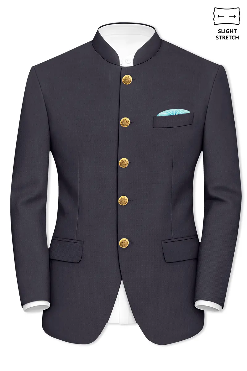 Vogue-Glaucous Gray Solid Wool Rich Bandhgala Slight Stretch Suit 9