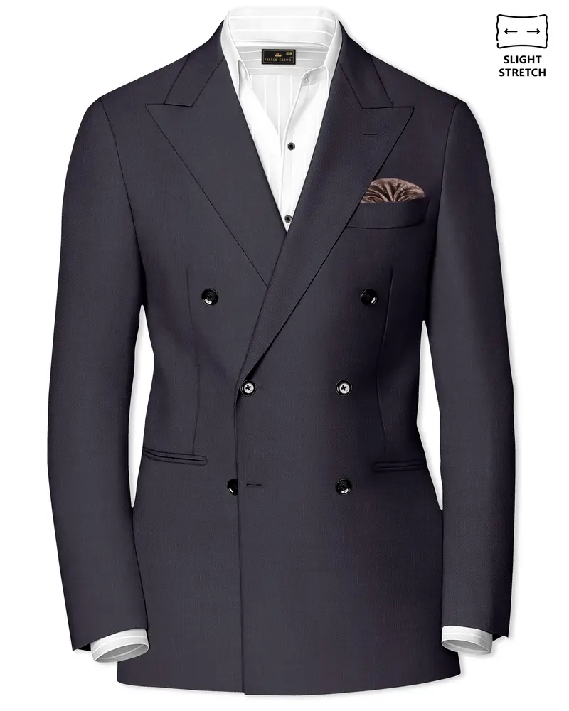 Vogue-Glaucous Gray Solid Wool Rich Double Breasted Slight Stretch Blazer 1