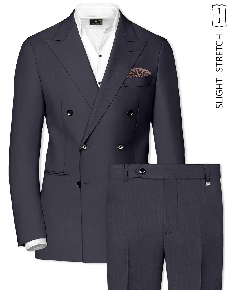 Vogue-Glaucous Gray Solid Wool Rich Double Breasted Slight Stretch Suit 1