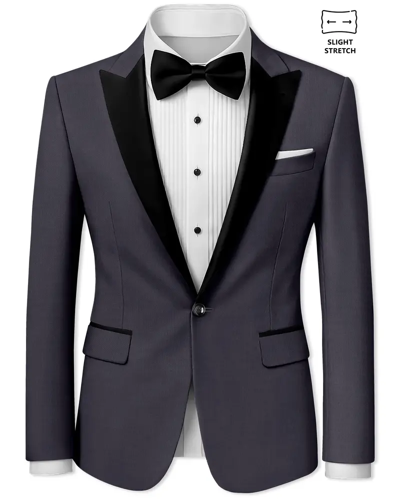 Vogue-Glaucous Gray Solid Wool Rich Peak Lapel Tuxedo Slight Stretch Blazer 1