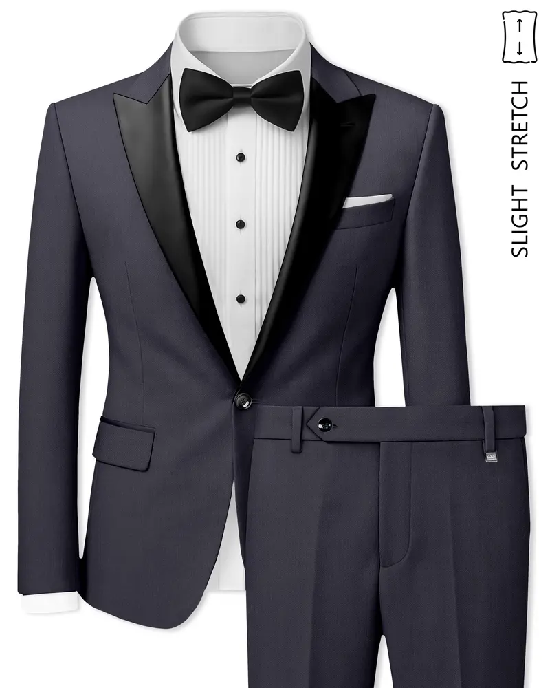 Vogue-Glaucous Gray Solid Wool Rich Peak Lapel Tuxedo Slight Stretch Suit 1