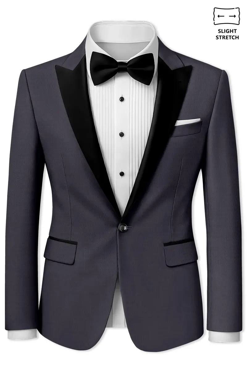 Vogue-Glaucous Gray Solid Wool Rich Peak Lapel Tuxedo Slight Stretch Suit 10