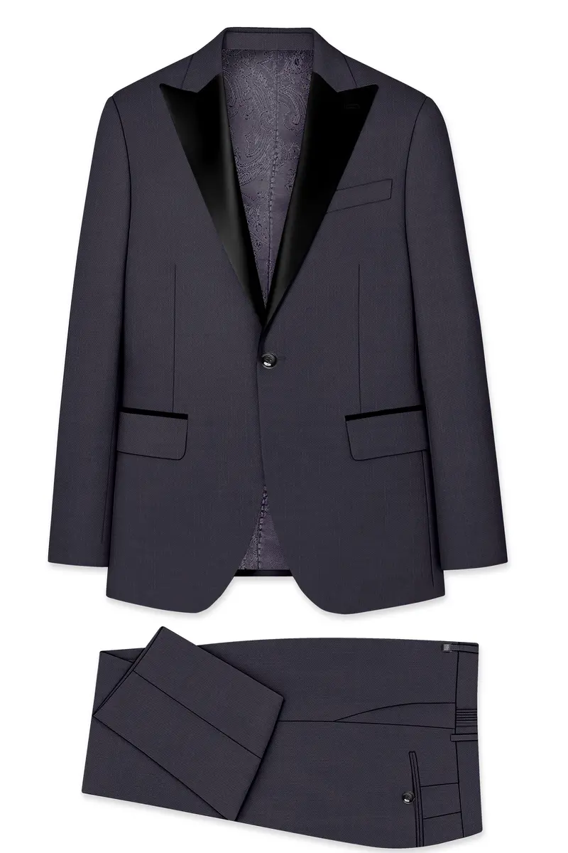 Vogue-Glaucous Gray Solid Wool Rich Peak Lapel Tuxedo Slight Stretch Suit 11