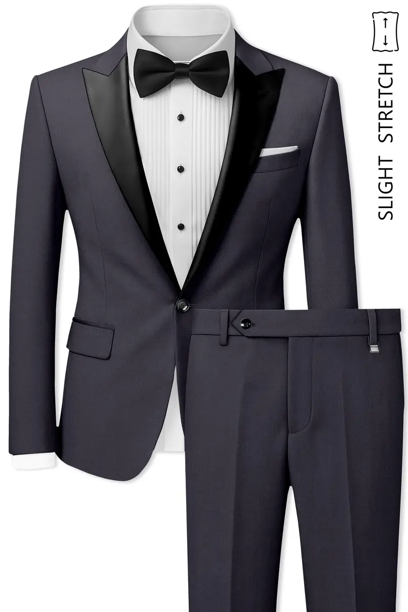 Vogue-Glaucous Gray Solid Wool Rich Peak Lapel Tuxedo Slight Stretch Suit 2