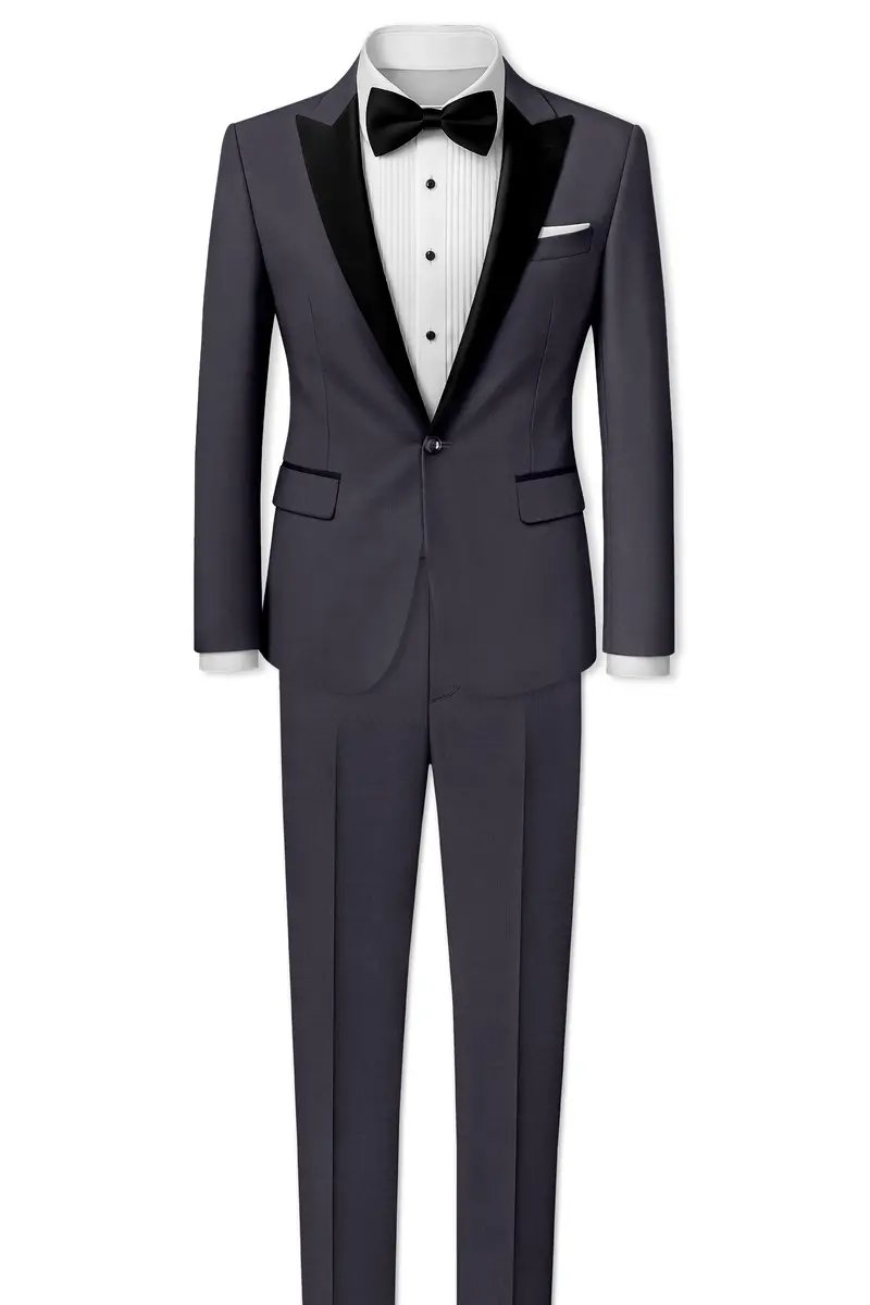 Vogue-Glaucous Gray Solid Wool Rich Peak Lapel Tuxedo Slight Stretch Suit 4