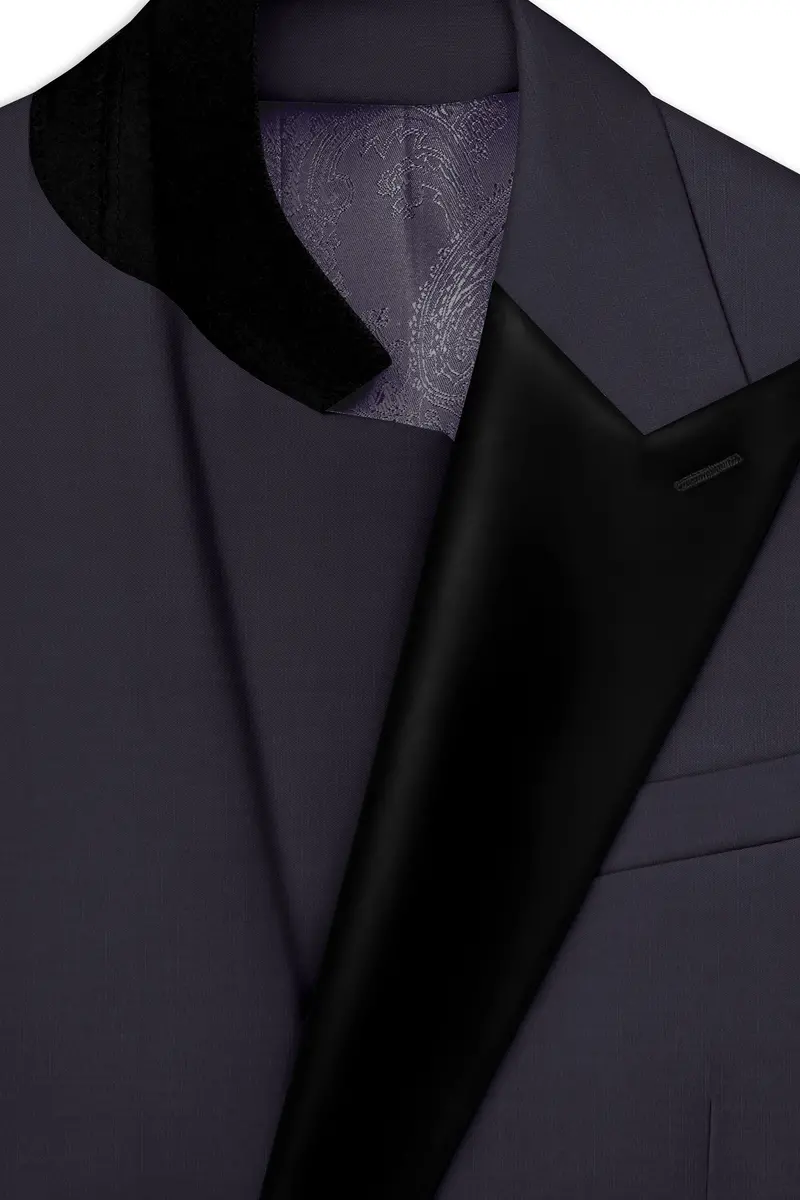 Vogue-Glaucous Gray Solid Wool Rich Peak Lapel Tuxedo Slight Stretch Suit 5