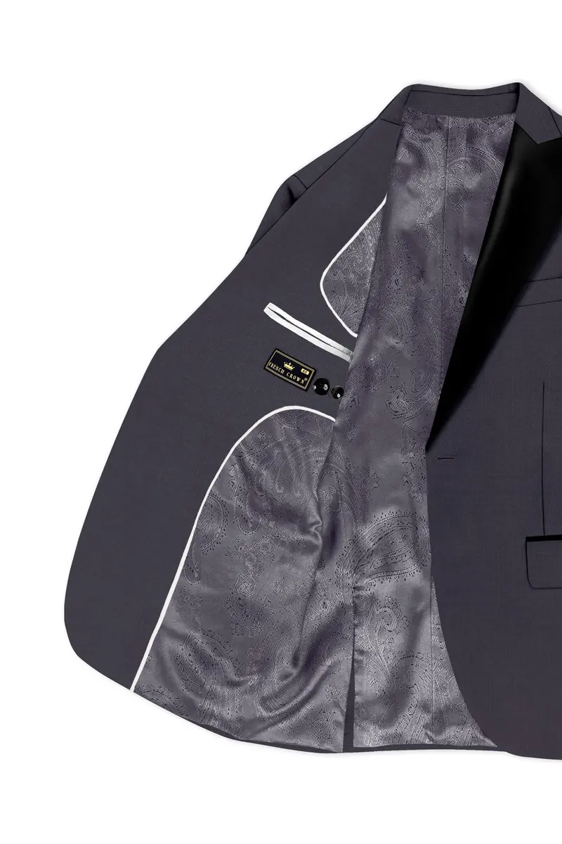 Vogue-Glaucous Gray Solid Wool Rich Peak Lapel Tuxedo Slight Stretch Suit 6