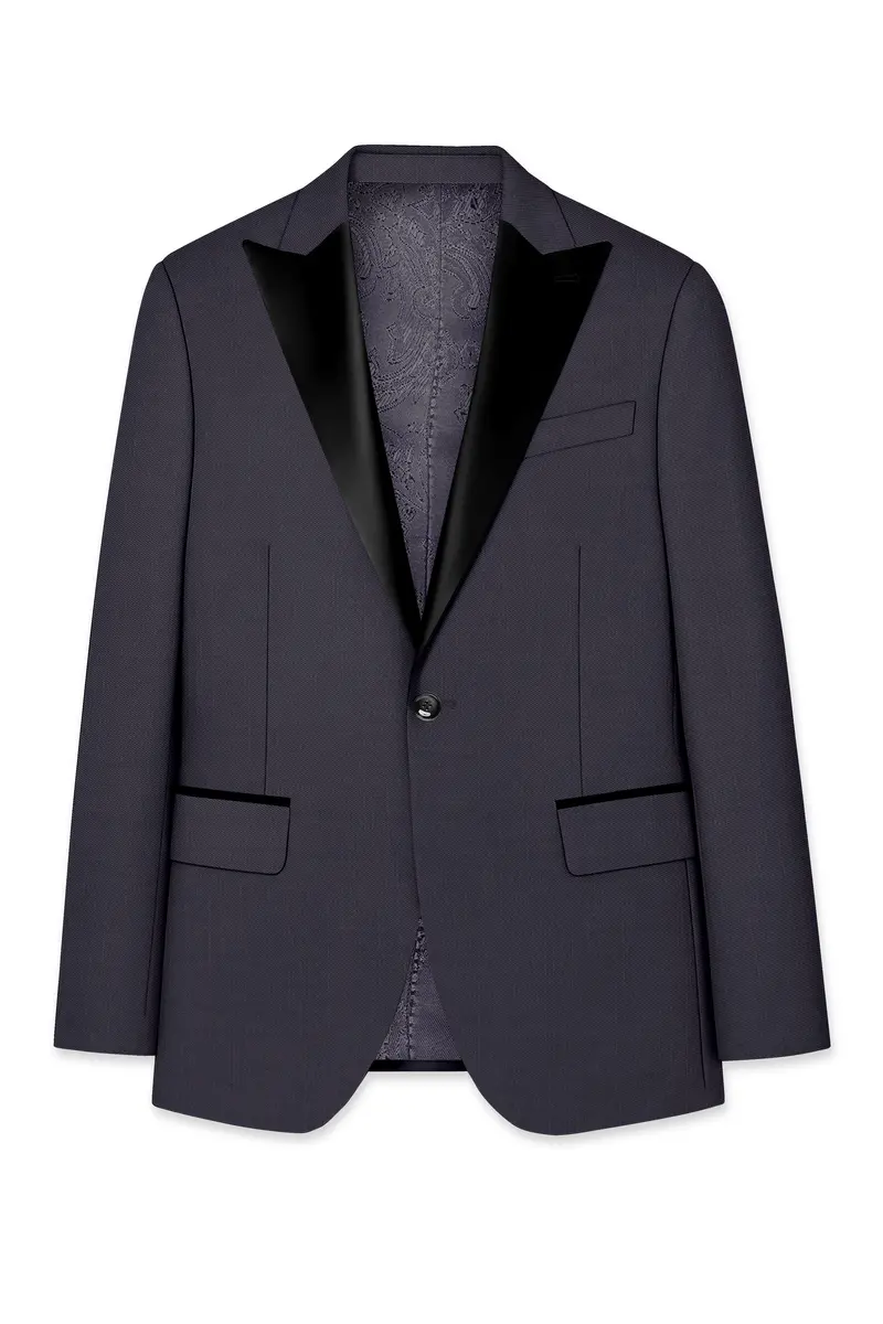Vogue-Glaucous Gray Solid Wool Rich Peak Lapel Tuxedo Slight Stretch Suit 8