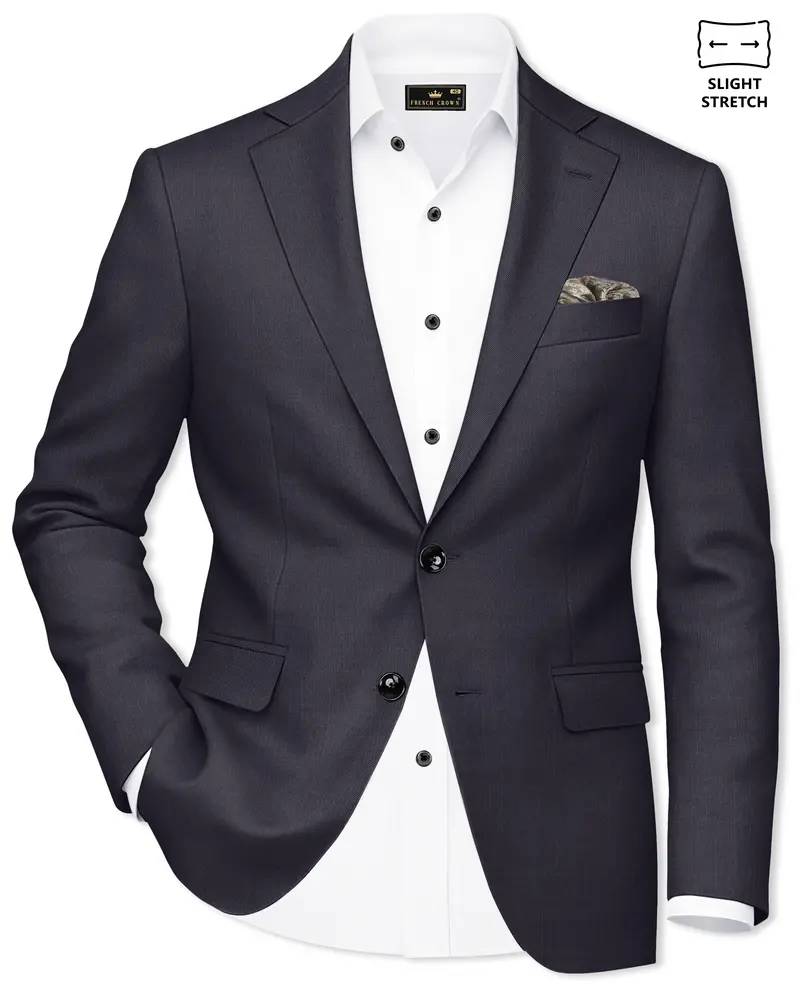 Vogue-Glaucous Gray Solid Wool Rich Single Breasted Slight Stretch Blazer 1