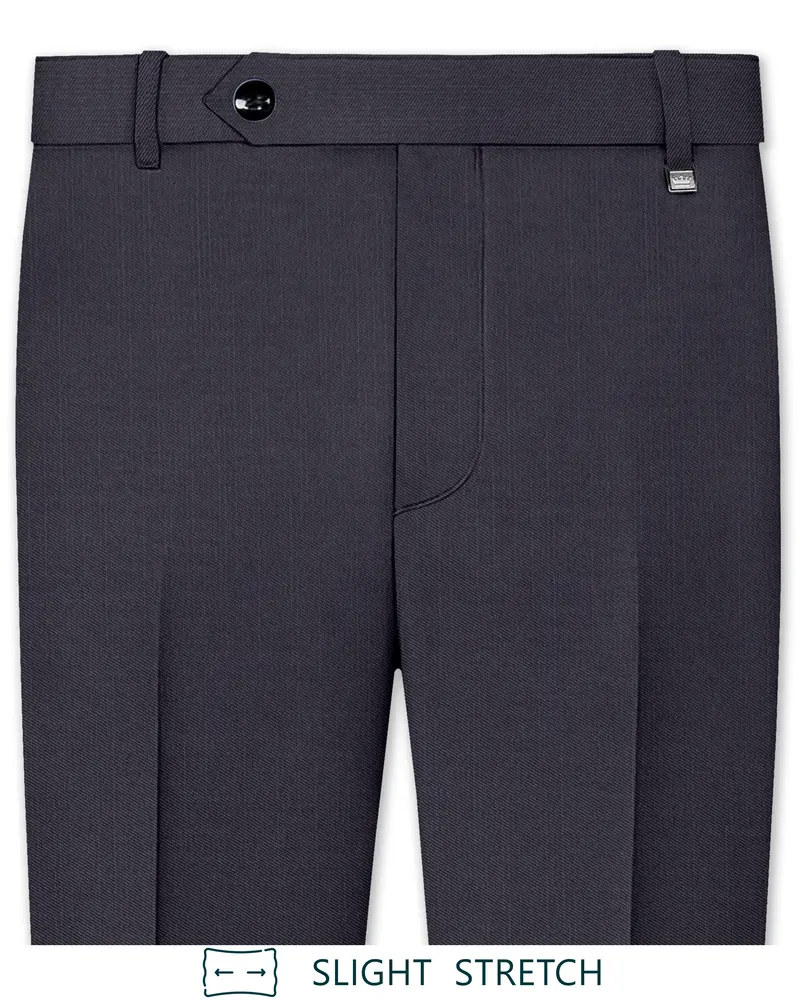 Vogue-Glaucous Gray Solid Wool Rich Slight Stretch Waistband Pant 1
