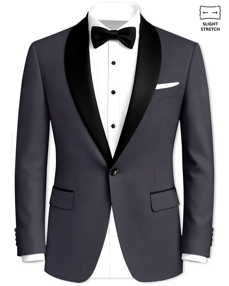 Vogue-Glaucous Gray Solid Wool Rich Tuxedo Slight Stretch Blazer 1