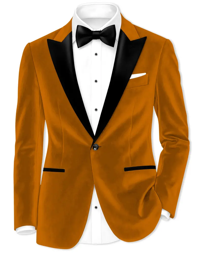 Volcan-Fiery Orange Velvet Peak Lapel Tuxedo Blazer 1