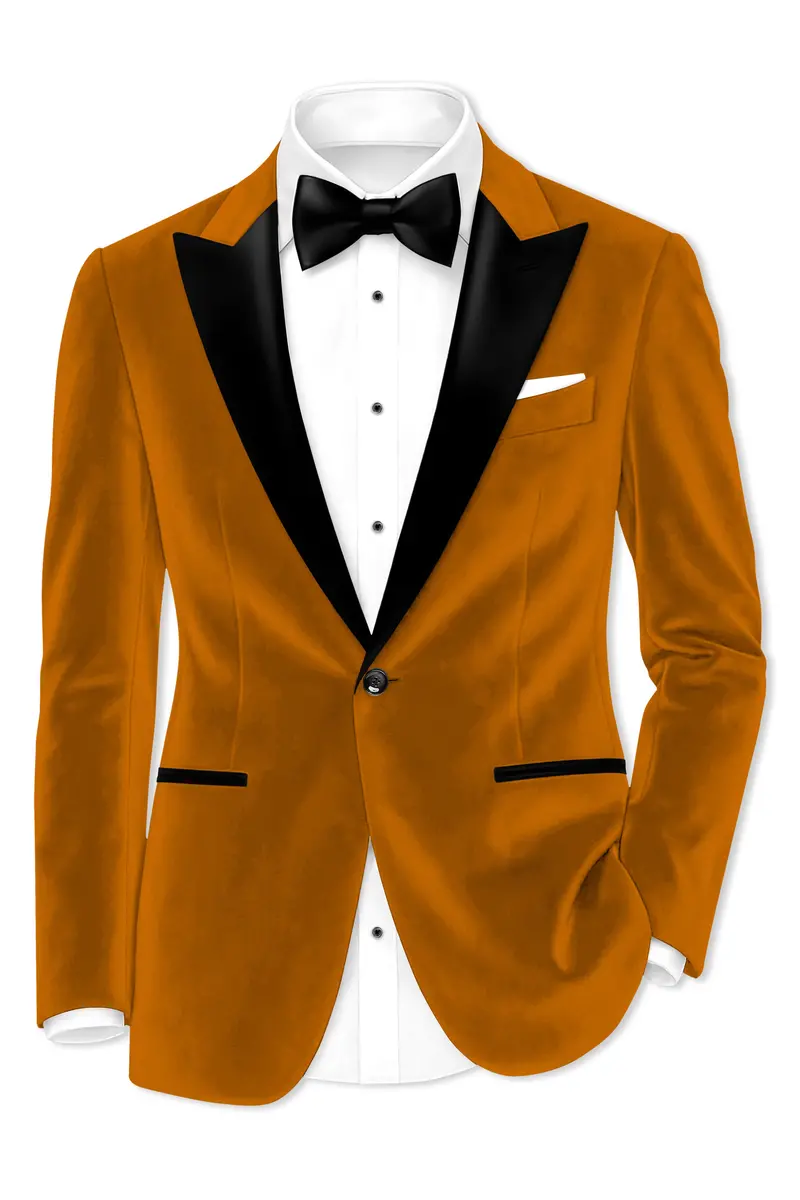 Volcan-Fiery Orange Velvet Peak Lapel Tuxedo Blazer 2