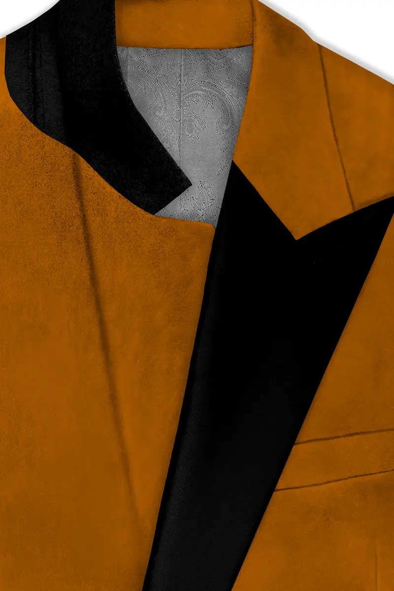 Volcan-Fiery Orange Velvet Peak Lapel Tuxedo Blazer 4