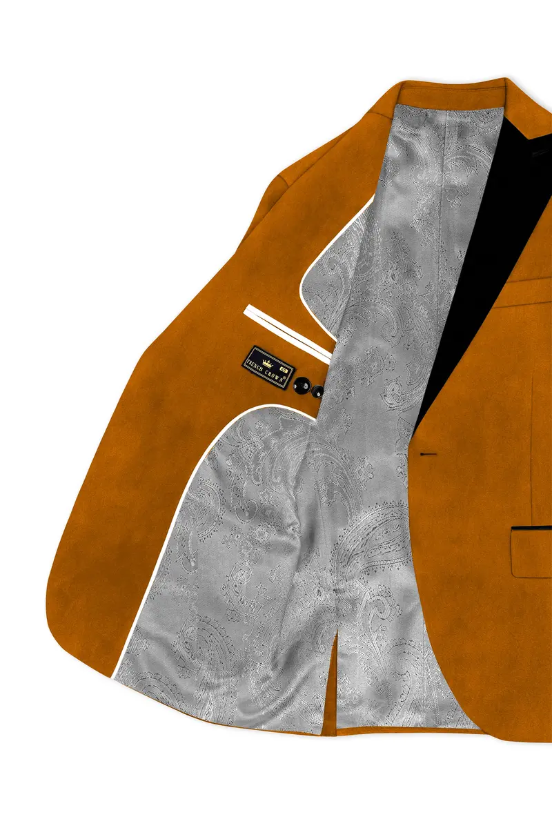 Volcan-Fiery Orange Velvet Peak Lapel Tuxedo Blazer 5